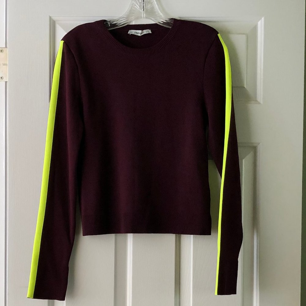 Women's Zara Knit Burgundy Neon Sweater Sz M